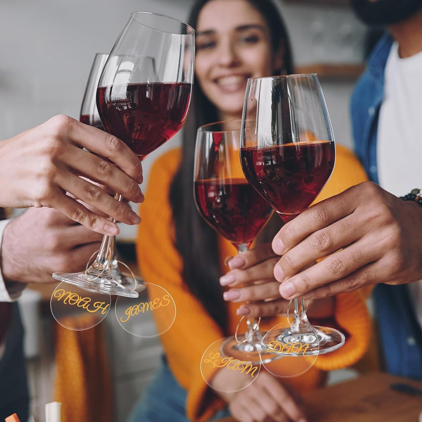 Tondiamo 40 Pcs DIY Wine Charms for Glasses Acrylic Wine Charms with Rings Tags Marker Pen Blank Glass Labels Bulk for Stem Cocktail Champagne Wedding Dinner Party Favor