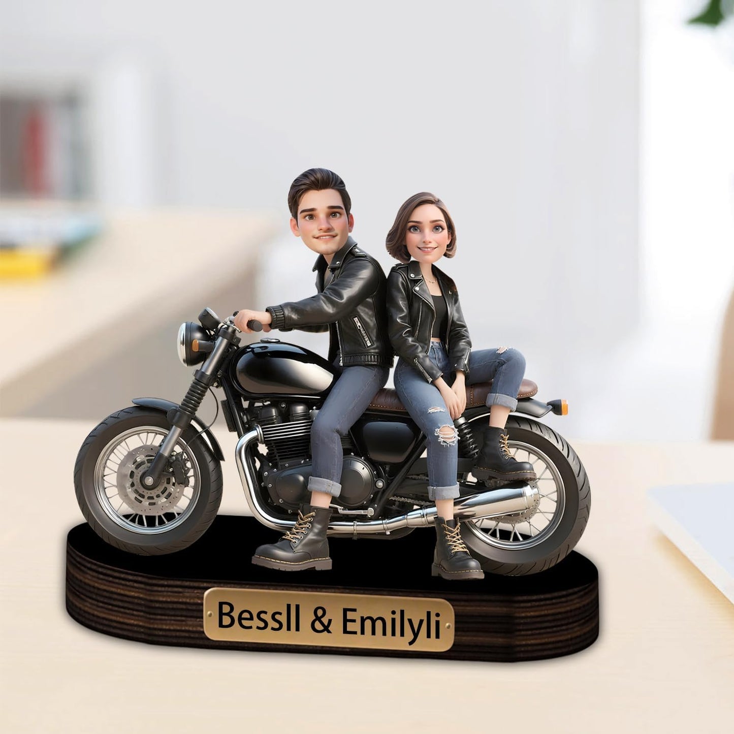 Personalized Motorcycle Couple Cartoon Portrait Desktop Ornament Custom Name Unique Acrylic Desk Decor Gift For Husband Wife Couple Birthday Xmas Anniversary (style 33)