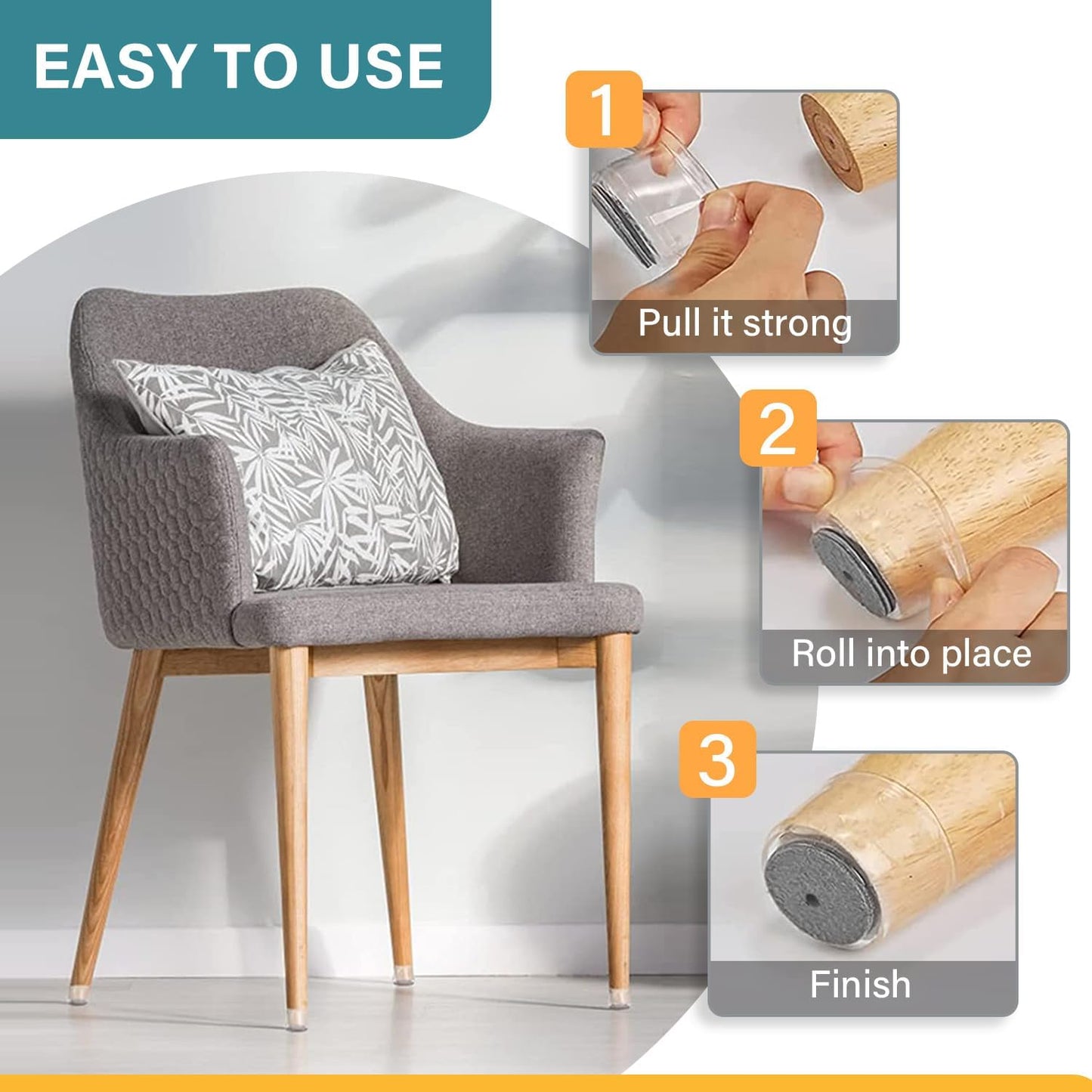 24 Pcs Chair Leg Floor Protectors Round, Silicone Felt Furniture Leg Pads Caps Covers for Hardwood Floors (Fit 1-5/16" to 2")