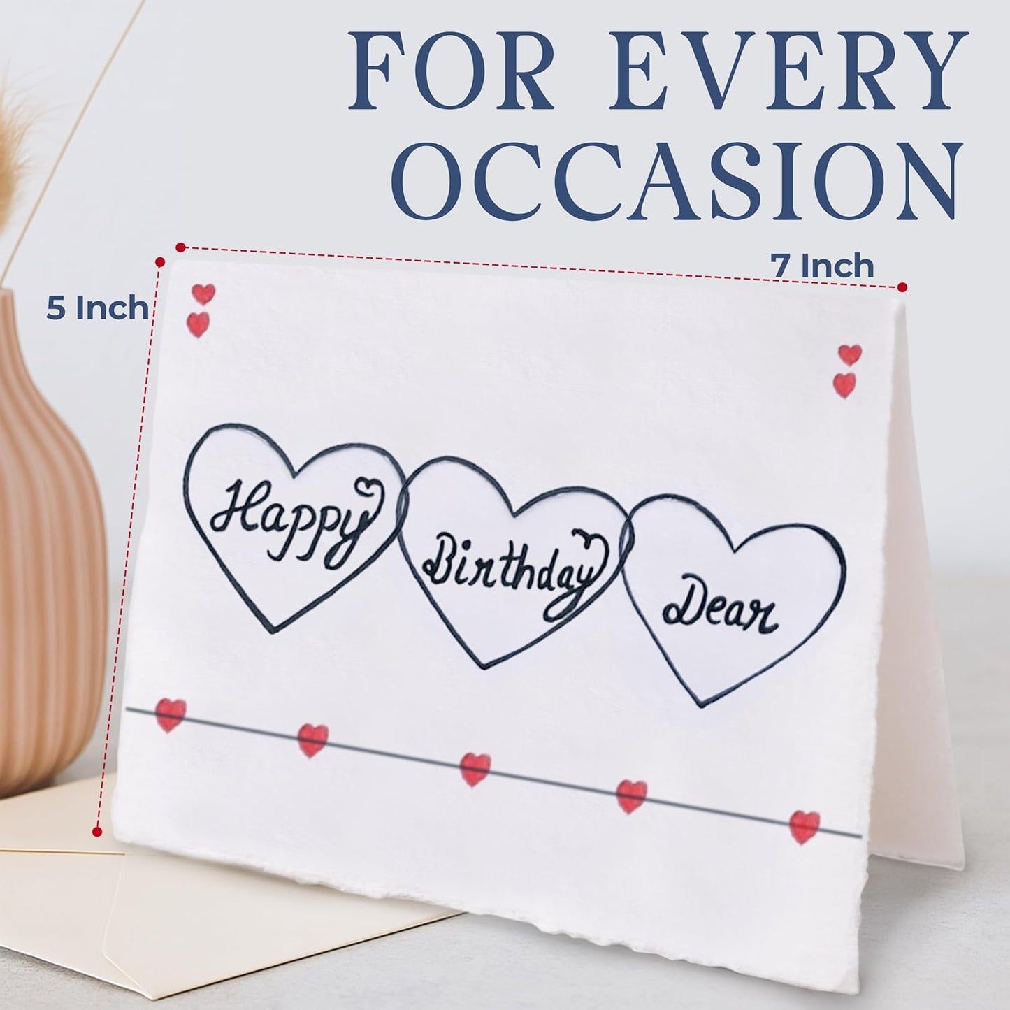 WANDERINGS Handmade Deckle Edge Blank Greeting Cards & Envelopes - Thick 300gsm paper– 20 Cards for Invitations, Thank Yous, Greeting, Get Well and Birthday Cards (Blank)