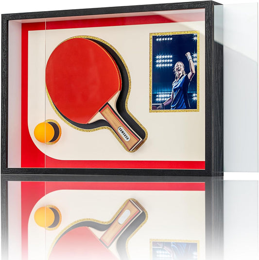 12x17 Black Table Tennis Racket Shadow Box Frame – Ping Pong Paddle Display Case with Photo Slot, Sports Memorabilia Display for Wall Decor & Collectors (Racket & Ball Not Included)