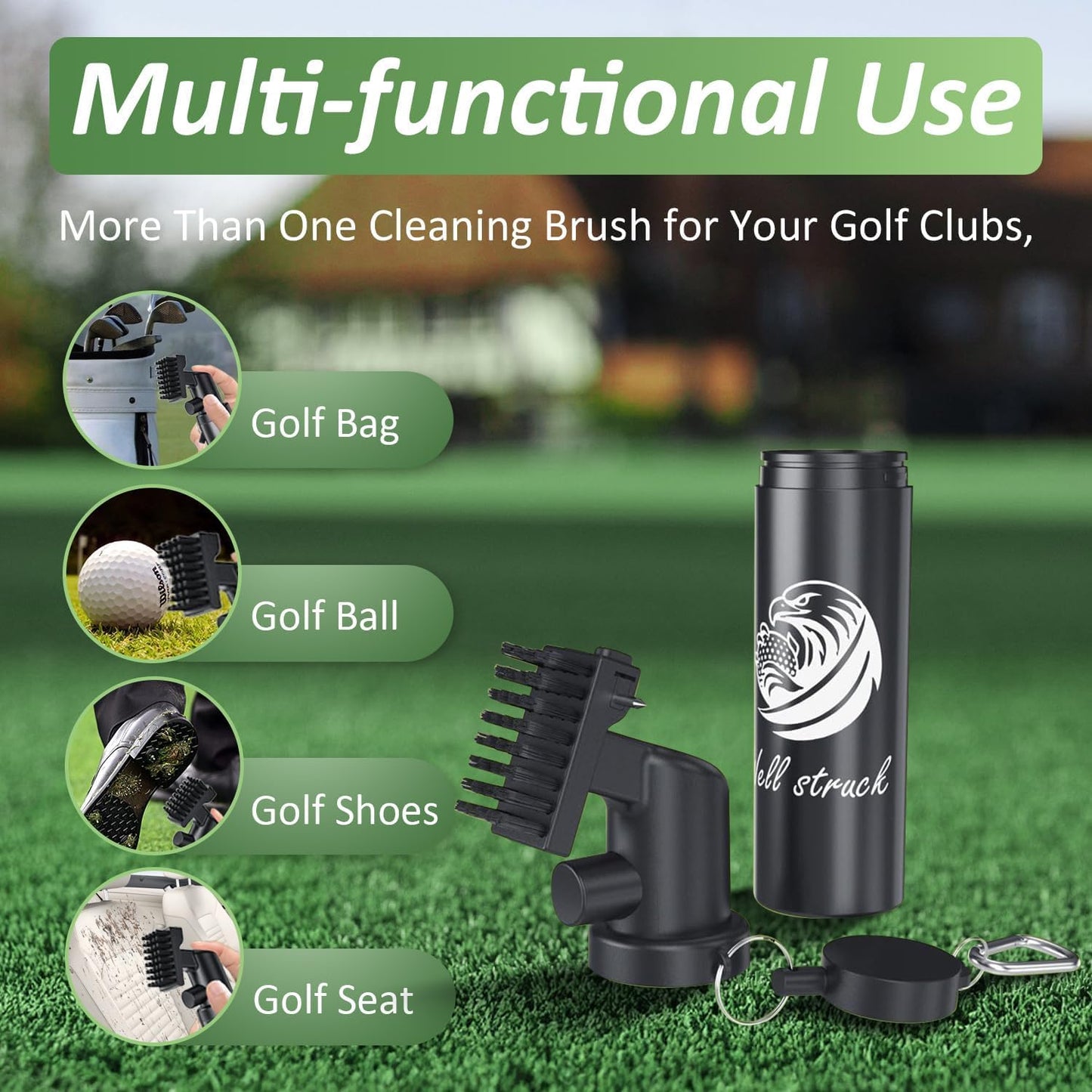4oz Golf Club Cleaner - Pro Golf Club Brush and Golf Cleaning Bag with Clean Face Liner & Dry Exterior, Ergonomic Trigger, Groove Cleaner & Retainer Clip, Essentials Golf Accessories