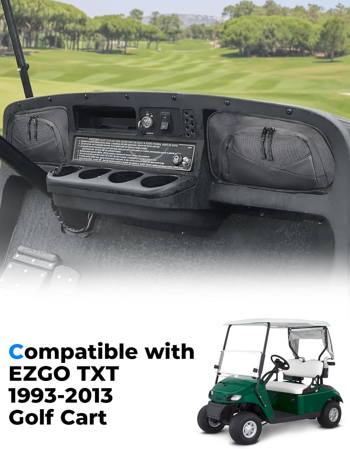 KEMIMOTO Golf Cart Dash Storage Bag Compatible with EZGO TXT 1993-2013 Dashboard,1680D Waterproof No-Drill Dash Organizer with Dual Zippers