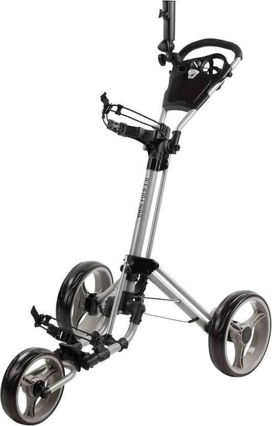 Golf Push Cart 3 Wheel with Foot Brake – 1-Second Fold/Unfold, Adjustable Handle, Umbrella Holder, Beverage Compartment & Storage | Lightweight Aircraft-Grade Aluminum Frame