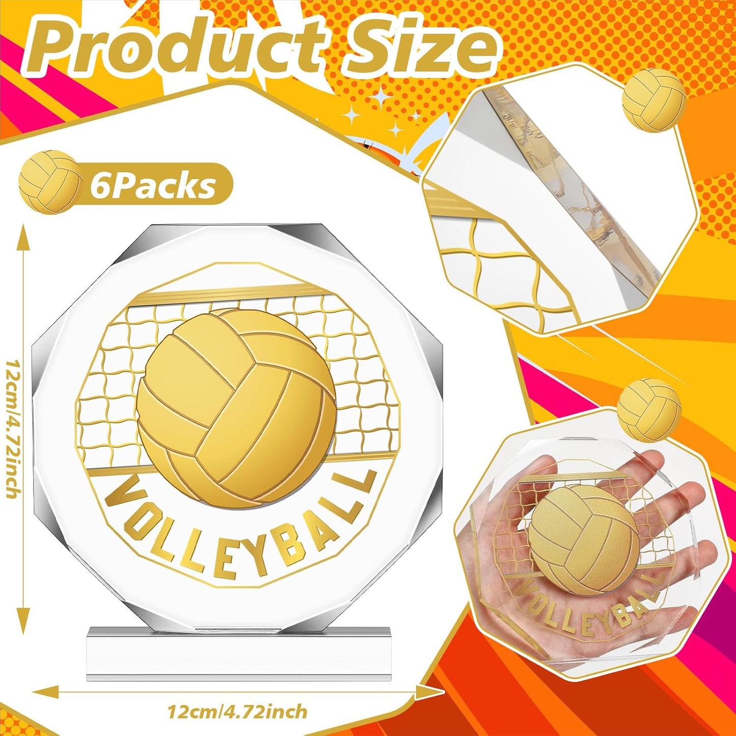 6 Pack Sports Trophy Acrylic Award Medals 4.72 x 4.72 Inch Sports Contest Trophies Bulk Plaques Team Prize Gift Trophies for Competition