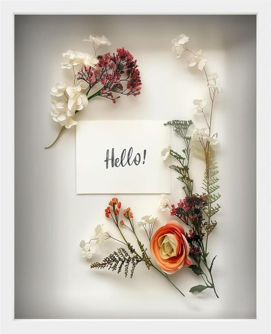 FrameWorks 16" x 20" Original White Wooden Shadow Box Frame – Soft Felt Back, Tempered Glass, and Included Elegant White Ball Push Pins