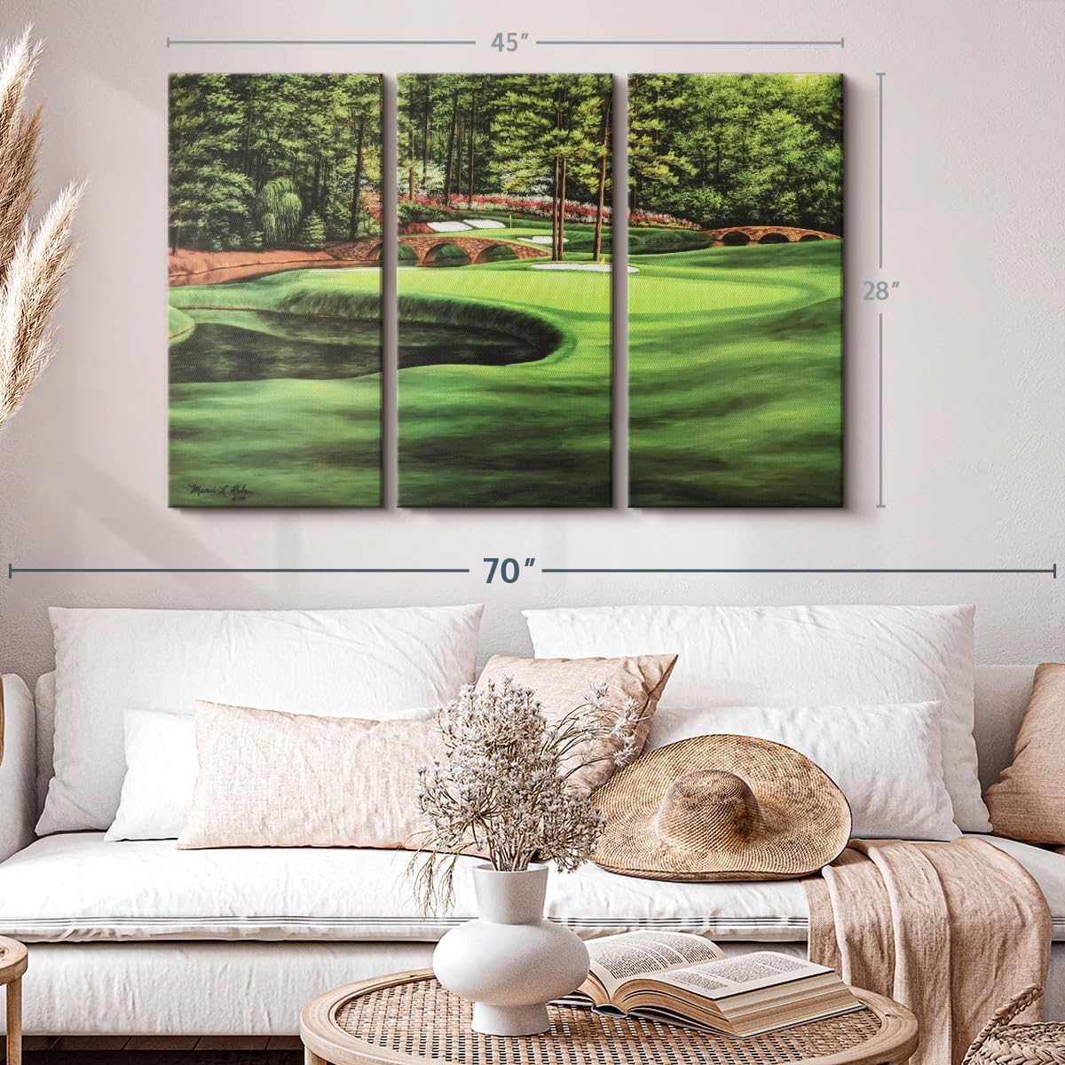 ElephantStock Augusta National 11th Hole I Wall Art - Horizontal Canvas - 3-Piece Living Room Wall Decor - Painting Sports Canvas Print - Green and Brown Decor for Wall by Marci Rule - 45" X 28"