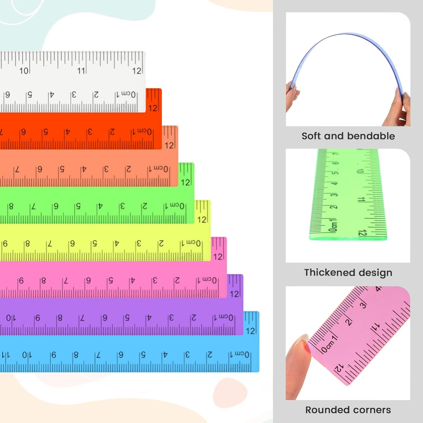 32 Packs Clear Plastic Ruler 12 Inch, 12 Inch Ruler with Centimeter and Millimeter, Plastic Metric Rulers Bulk Set Assorted Color Office Home Supplies(8 Color)