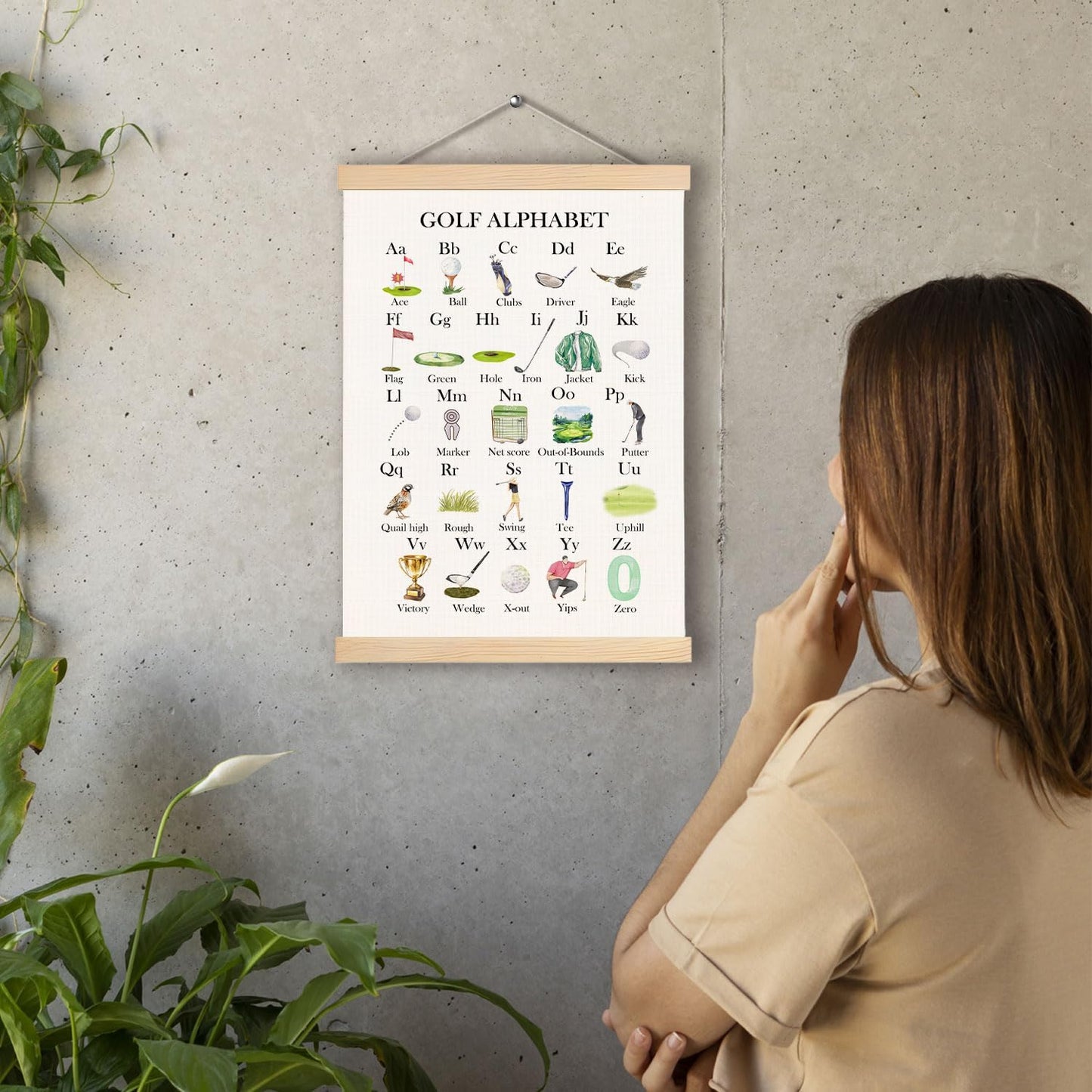 pouep Golf Alphabet Nursery Wall Art Poster, Golf Room Decor, Golfer Golfing ABC Alphabet Educational Canvas Prints Wall Decor for Kids Toddler Boys Bedroom Dorm Nursery, 12x16 Inches