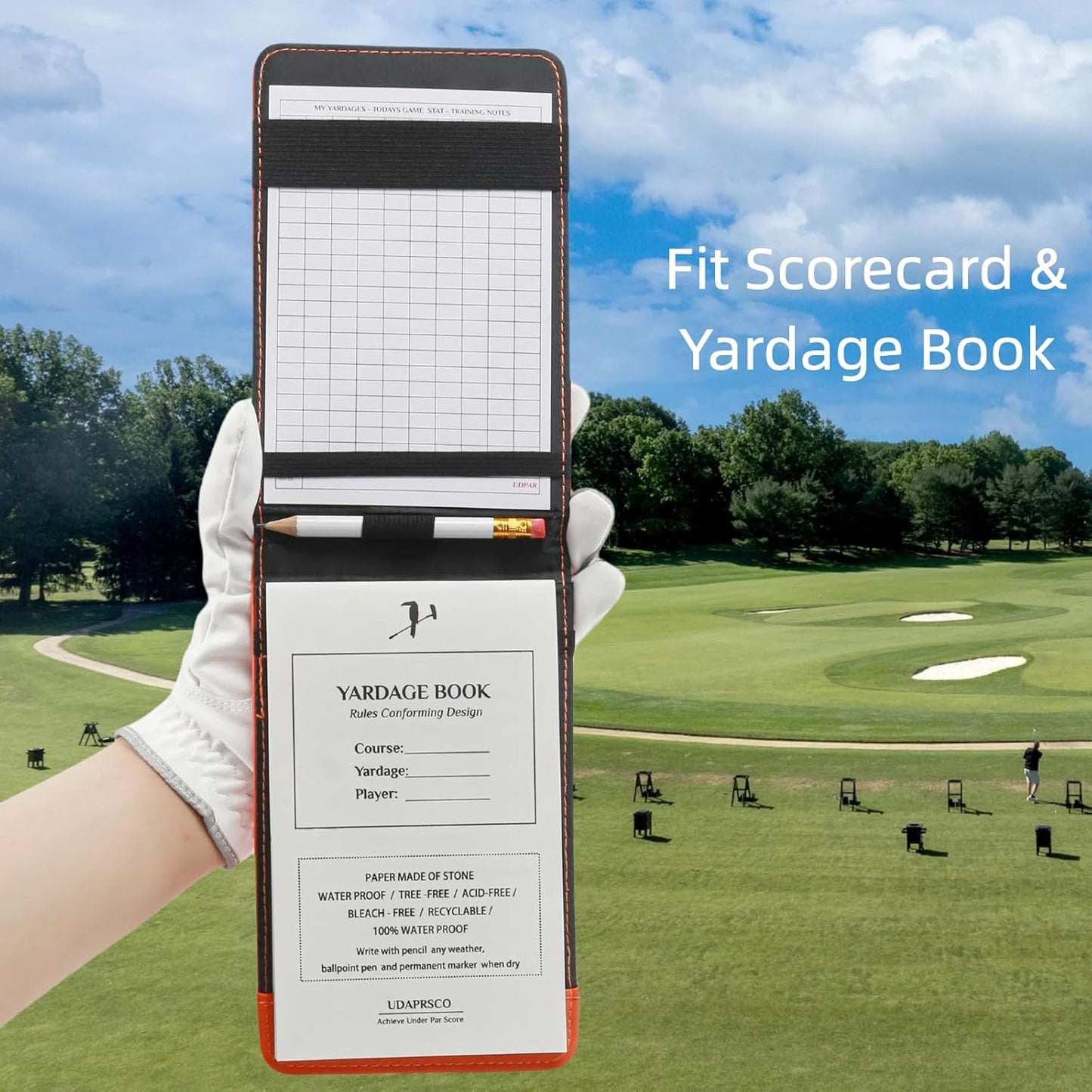 Golf Scorecard Holder (6 Colors - Premium Vegan Leather) | Yardage Book (4-Pack, Waterproof Stone Paper) | Scorecards (20-Pack White Cardstock) – Idea Gift for Golfers