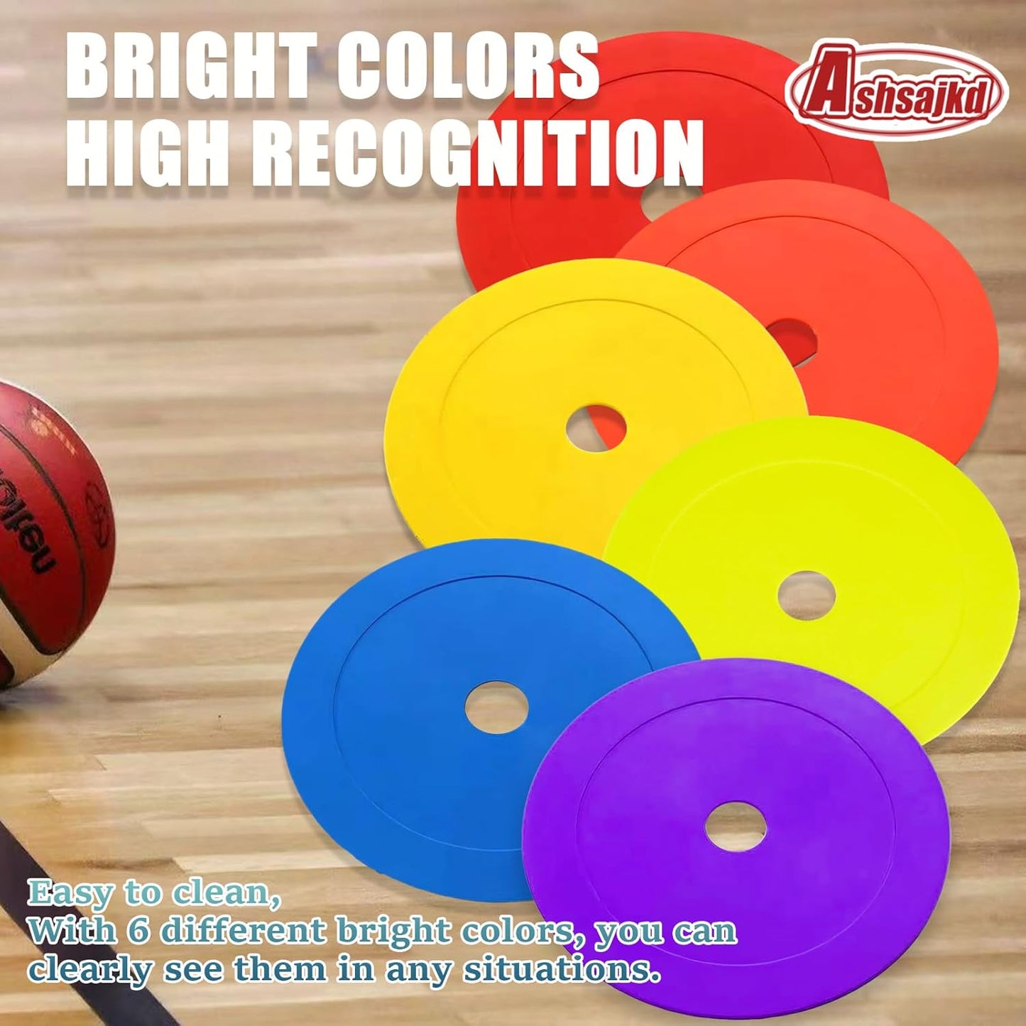 48 Pack 6 Inch Flat Soccer Cones, Multicolor Non-Skid Spot Markers with Holes, Flat Cones for Sports Training, Football, Baseball, Agility Training Equipment