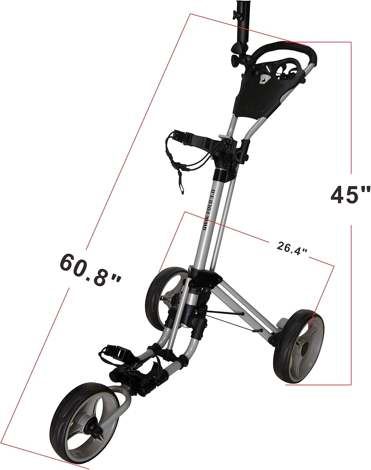 Golf Push Cart 3 Wheel with Foot Brake – 1-Second Fold/Unfold, Adjustable Handle, Umbrella Holder, Beverage Compartment & Storage | Lightweight Aircraft-Grade Aluminum Frame