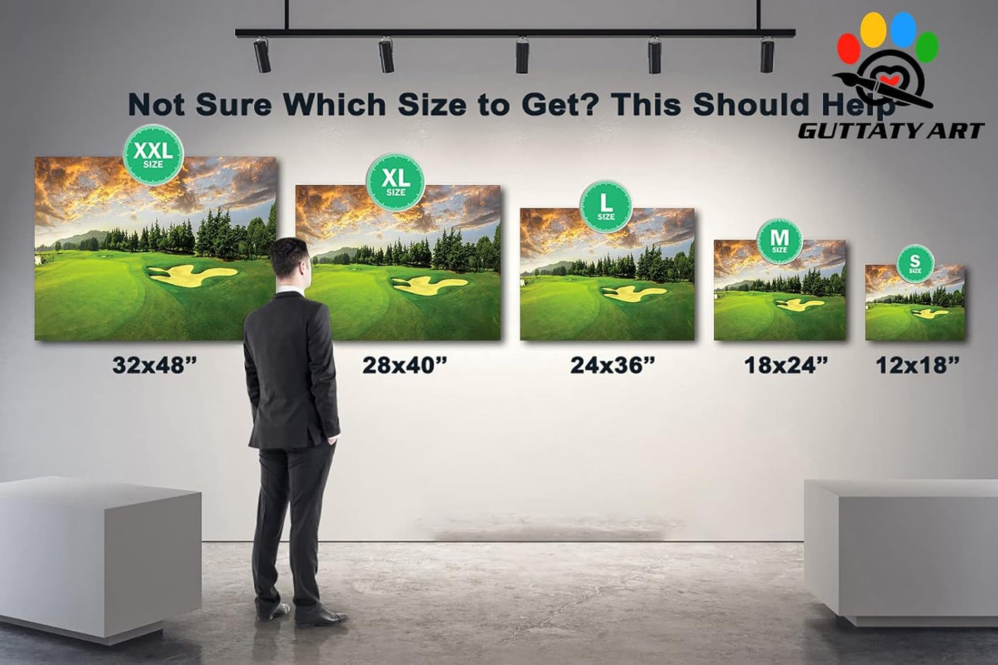 Golf Canvas Wall Art, Green Golf Course Wall Art Painting Prints for Living Room Wall Decor, Sunset Golf Sport Poster Picture for Bedroom Decor, Framed Artwork for Office Home Decoration 28x40 Inches