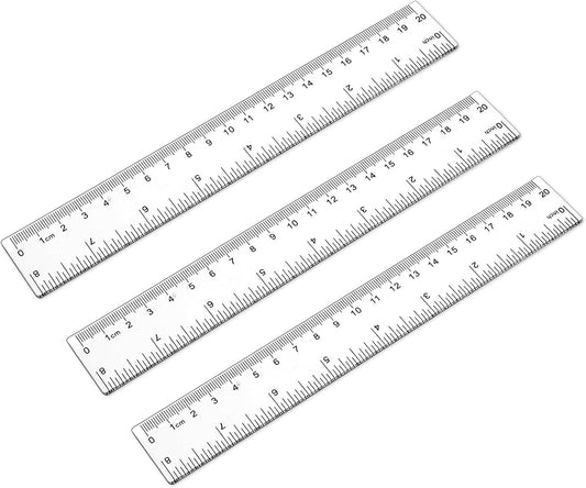 3 Pack 8 Inch Ruler Set Plastic Straight Ruler Transparent Measuring Tool Acrylic Clear Ruler for School Office Student(Transparent)