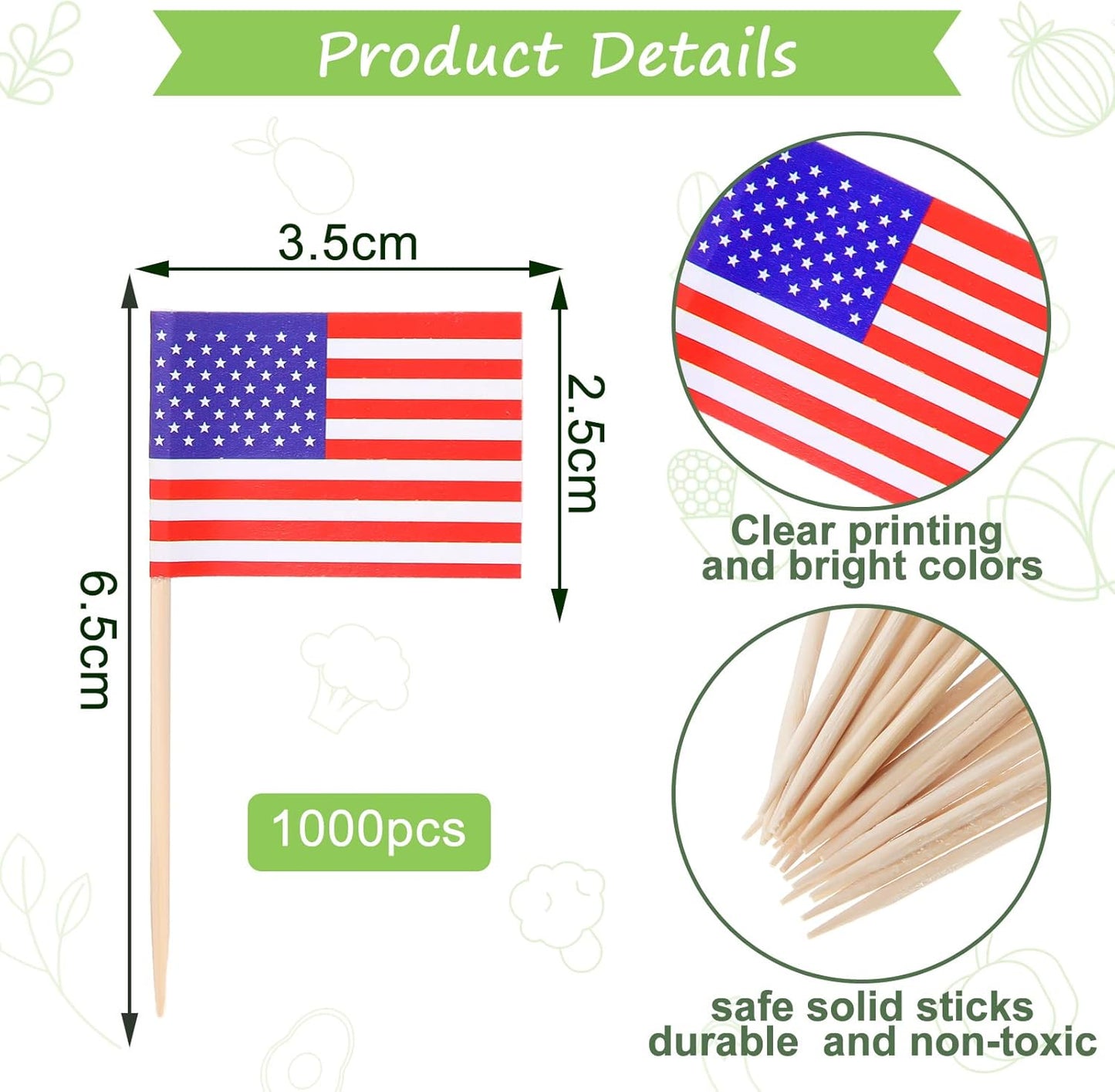 1000 Pcs 4th of July American Toothpick Flag Toppers Cake Decorations Independence Day Patriotic Cupcake Toppers Picks for Army Graduation Party Birthday Supplies