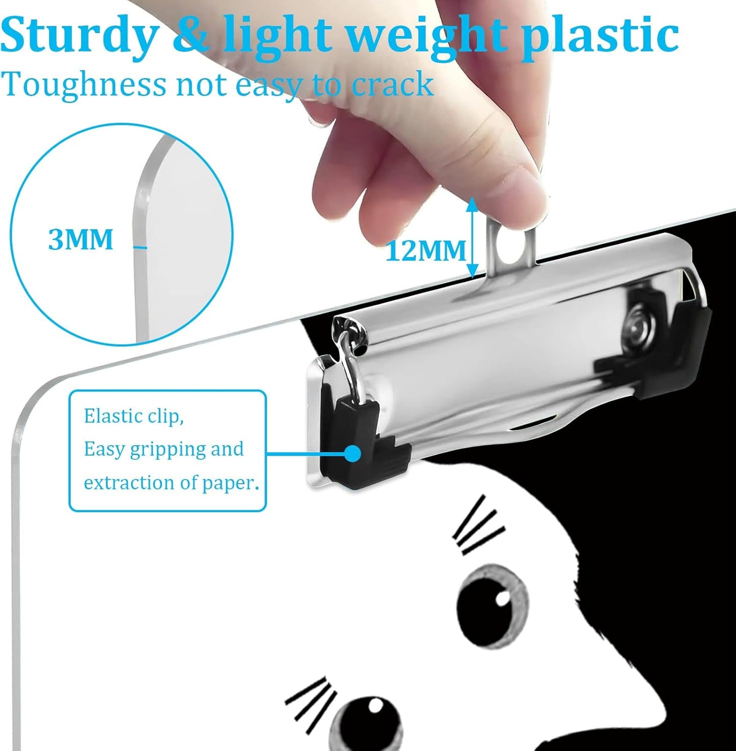 Clipboard Decorative,Clipboard Cute,A4 Letter Size Clip Board Pattern with Low Profile Clip,Paperboard for Office School Supplies Black and White Cat