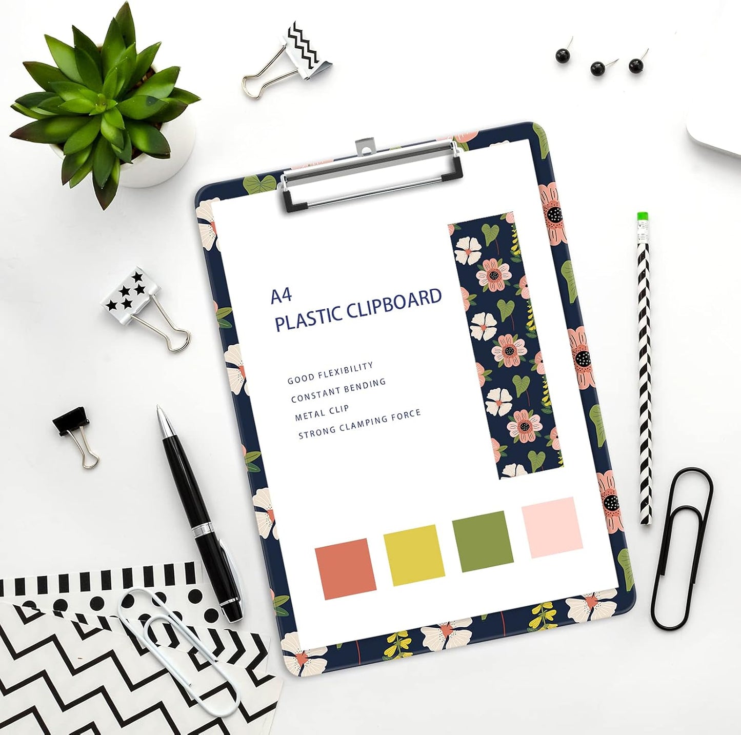 Plastic A4 Clipboards, Cute Clip Board Stardard Letter Size 9 x 12.5 in, Office Decorative for Students Women Men and Kids, Morning Glory