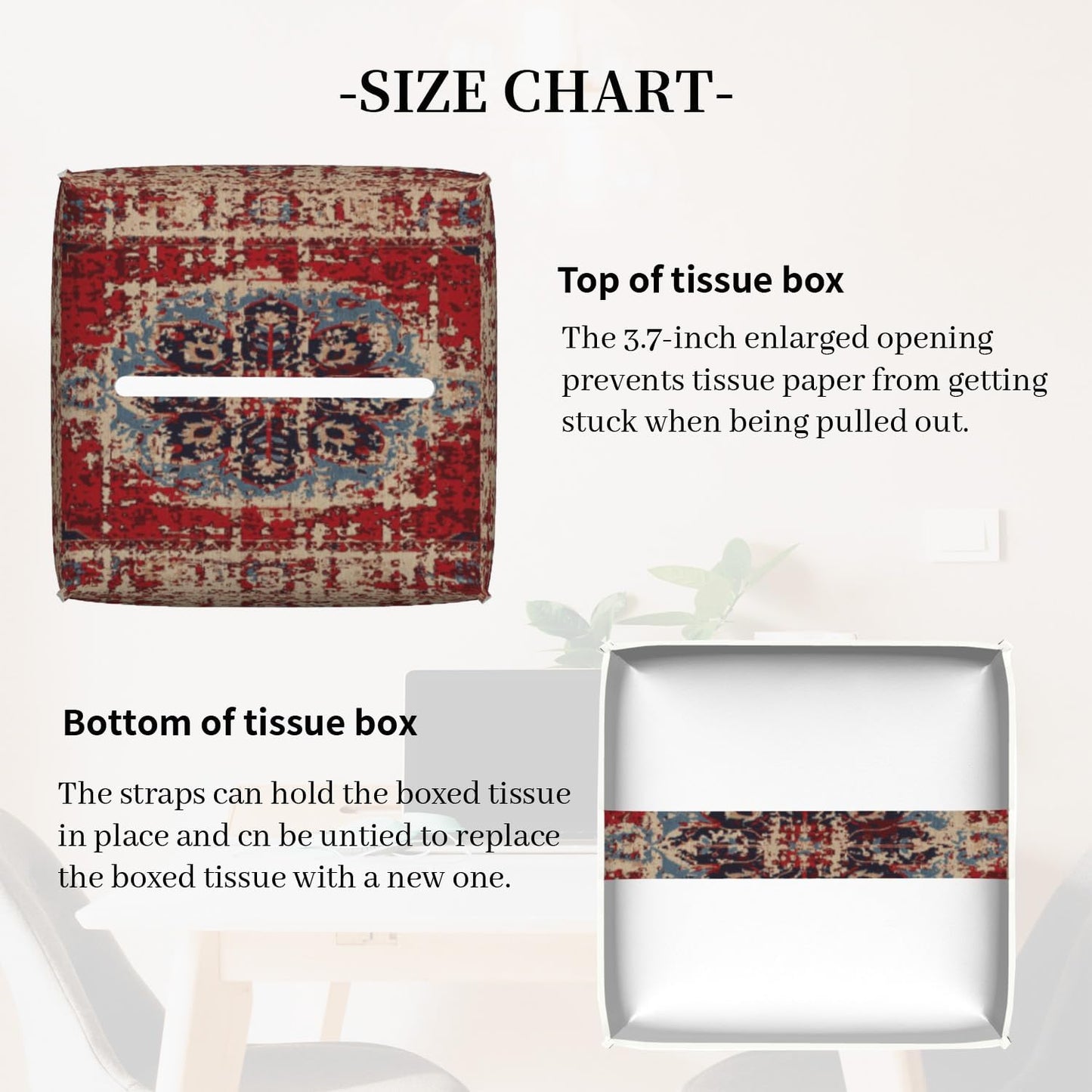 Tissue Box Cover Square, Vintage Boho Carpet Rug Leather Tissue Box Holder Decorative Organizer for Bathroom, Home Office Car Decor