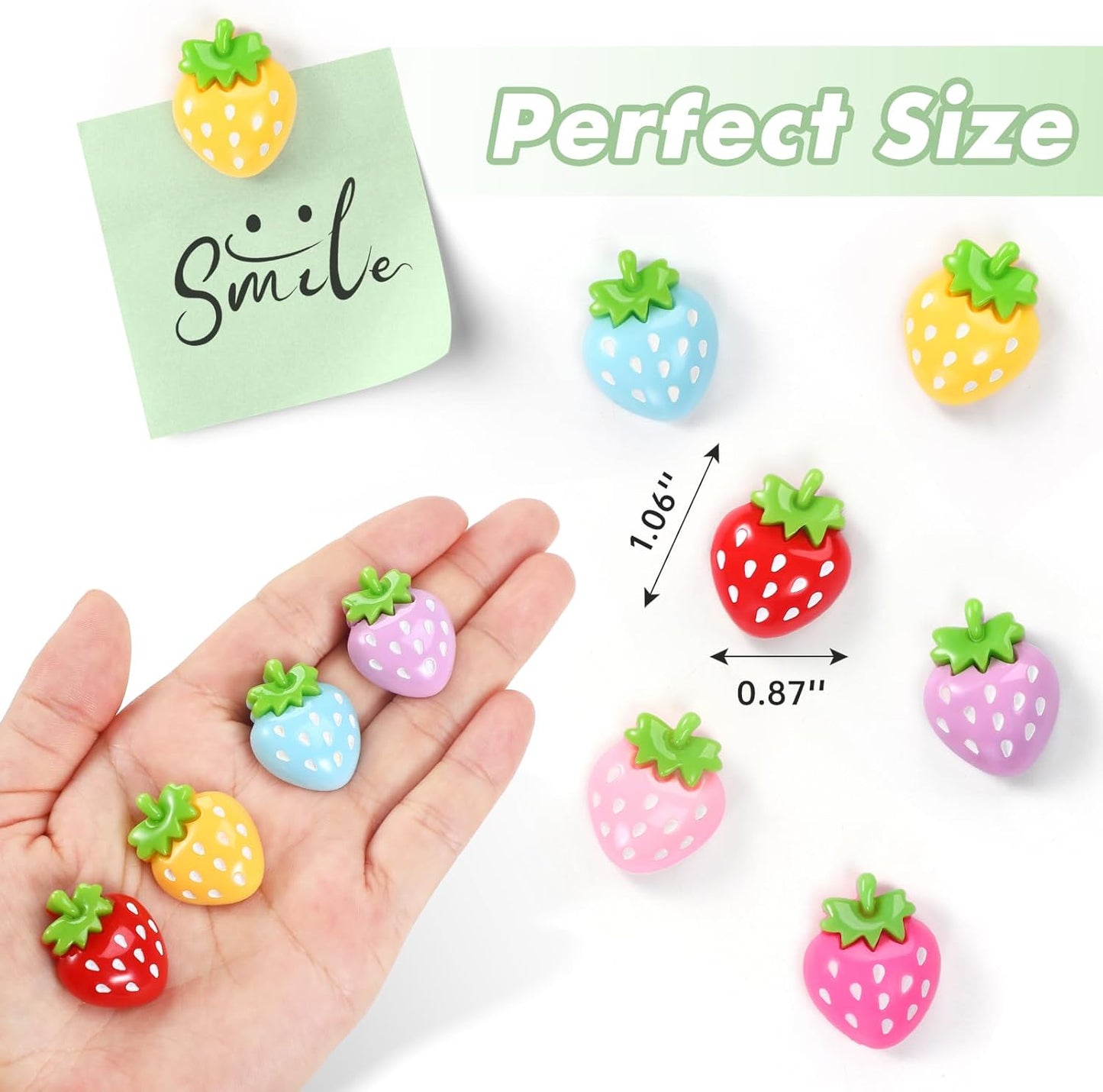 12Pcs Strawberry Fridge Magnet, Cute Refrigerator Decorative Magnets,6 Colors Resin Strawberry Magnets for Kitchen, Locker, Office Accessories (Colorful Strawberry, 12Pack)