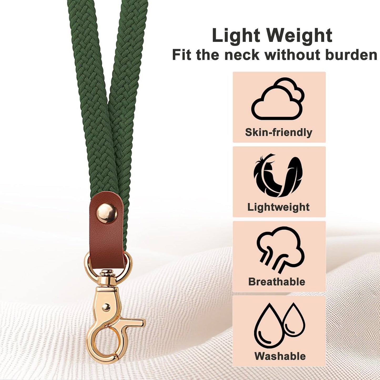 Fishent Stretchy Thin Lanyards for Keys ID Badges, Cute Long Teacher Neck Key Lanyard Keychains for Women Men Wallet Phone(Dark Green)