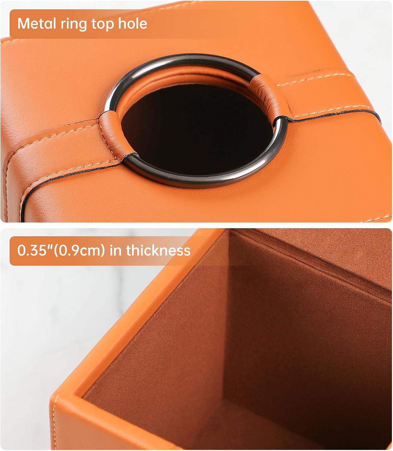 Square Tissue Box Cover, Luxury PU Leather Tissue Holder with Magnetic Closure (Orange)