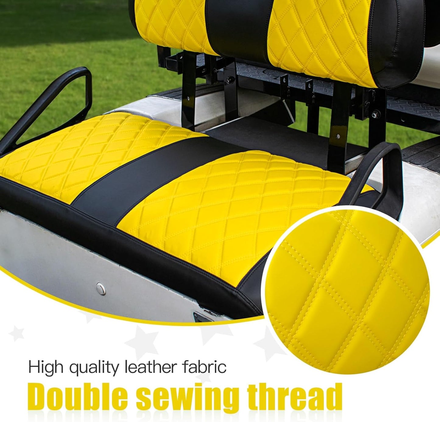 NOKINS Golf Cart Diamond Seat Covers Kit, Fit for EZGO TXT 1994-2013/EZGO RXV OEM Standard Front Seat Cushion, Golf Cart Vinyl Seat Cover, No Nails Required (Yellow and Black)