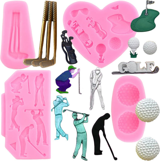 Zixiang Golf Silicone Molds Golf Balls Fondant Mold Golfs Club Mold For Cake Decorating Cupcake Topper Polymer Clay Candy Chocolate Gum Paste Set Of 4