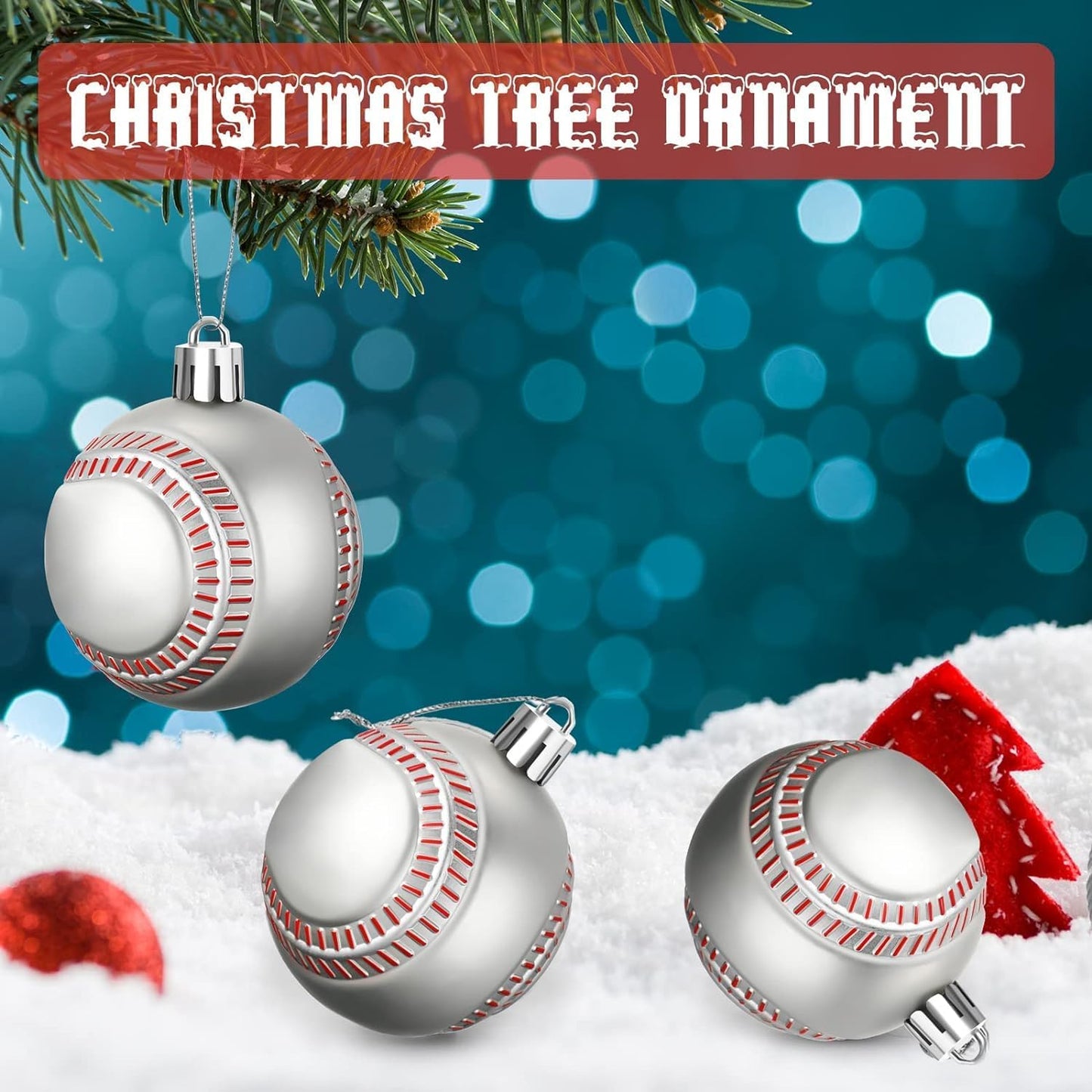 Leitee 18 Pcs Christmas Plastic Baseball 2.36 Inch Xmas Tree Ornaments with Hanging Loop Sports Theme Decorative Hanging Ornaments for Holiday Party Christmas Tree Home
