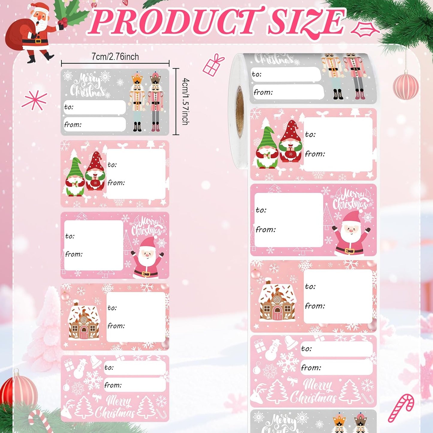 Outus 500 Pieces Christmas Tags Self Adhesive Gift Tags for Xmas Presents Christmas Name Labels Stickers for Wrapping Paper Festival Birthday Holiday Decor(Energetic Style,2.76 x 1.57 Inch)