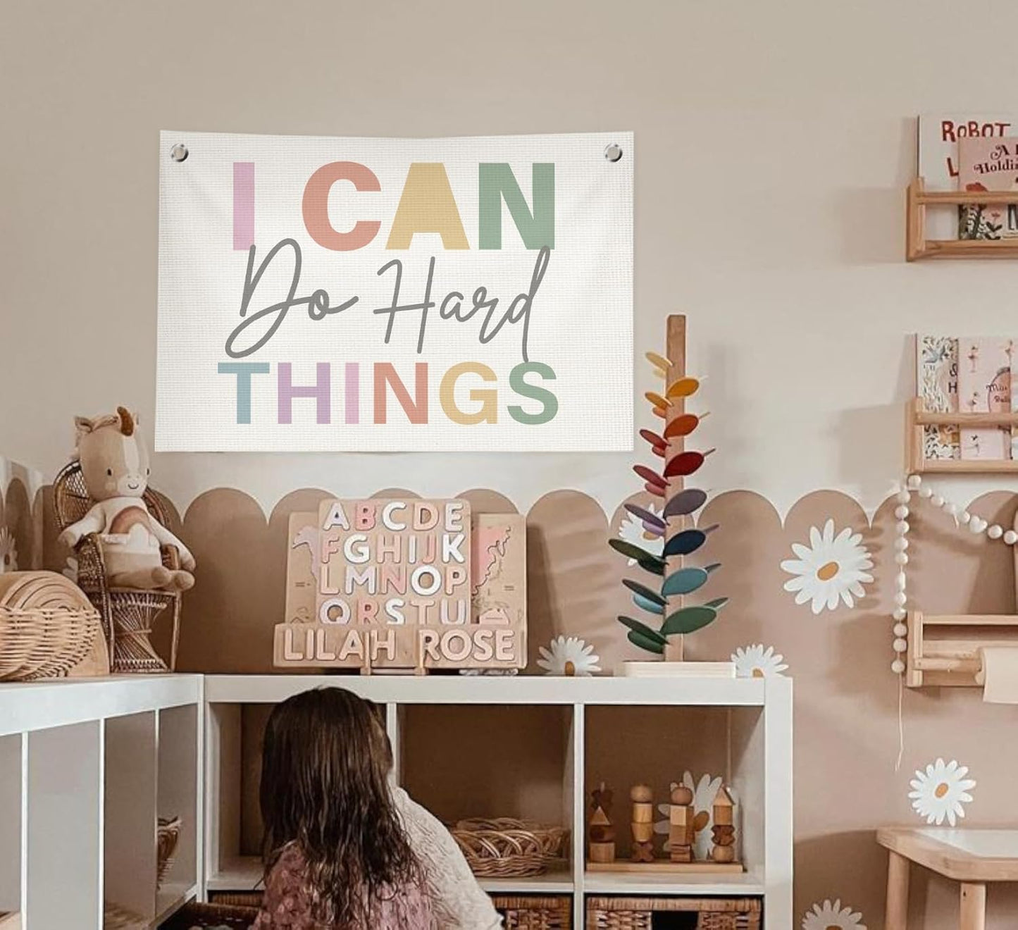 I Can Do Hard Things Wall Decor,Boho Classroom Decor,Positive Affirmation Canvas Banner Flags for Preschool Elementary Classroom Wall Decorations,Back To School Banner,30x20 Inch