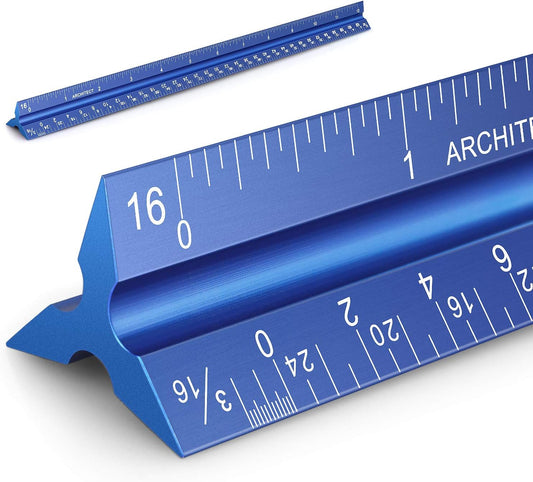 12" Architectural Scale Ruler Aluminum Architect Scale Triangular Scale Ruler for Architects, Draftsman, Students and Engineers, Blue