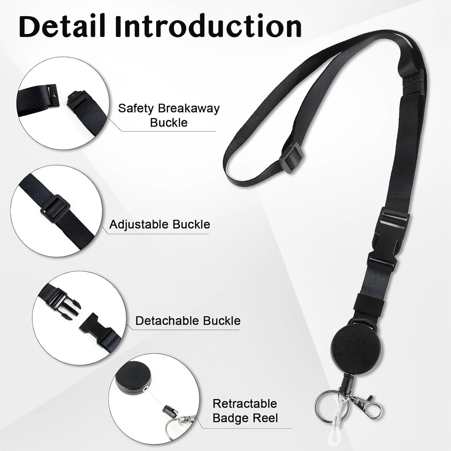 DELSWIN Badge Holder with Retractable Lanyard, PU Leather ID Badge Card Holder with 1 ID Window, 4 Card Slots, 1 Side Zipper Pocket, and Adjustable Neck Strap