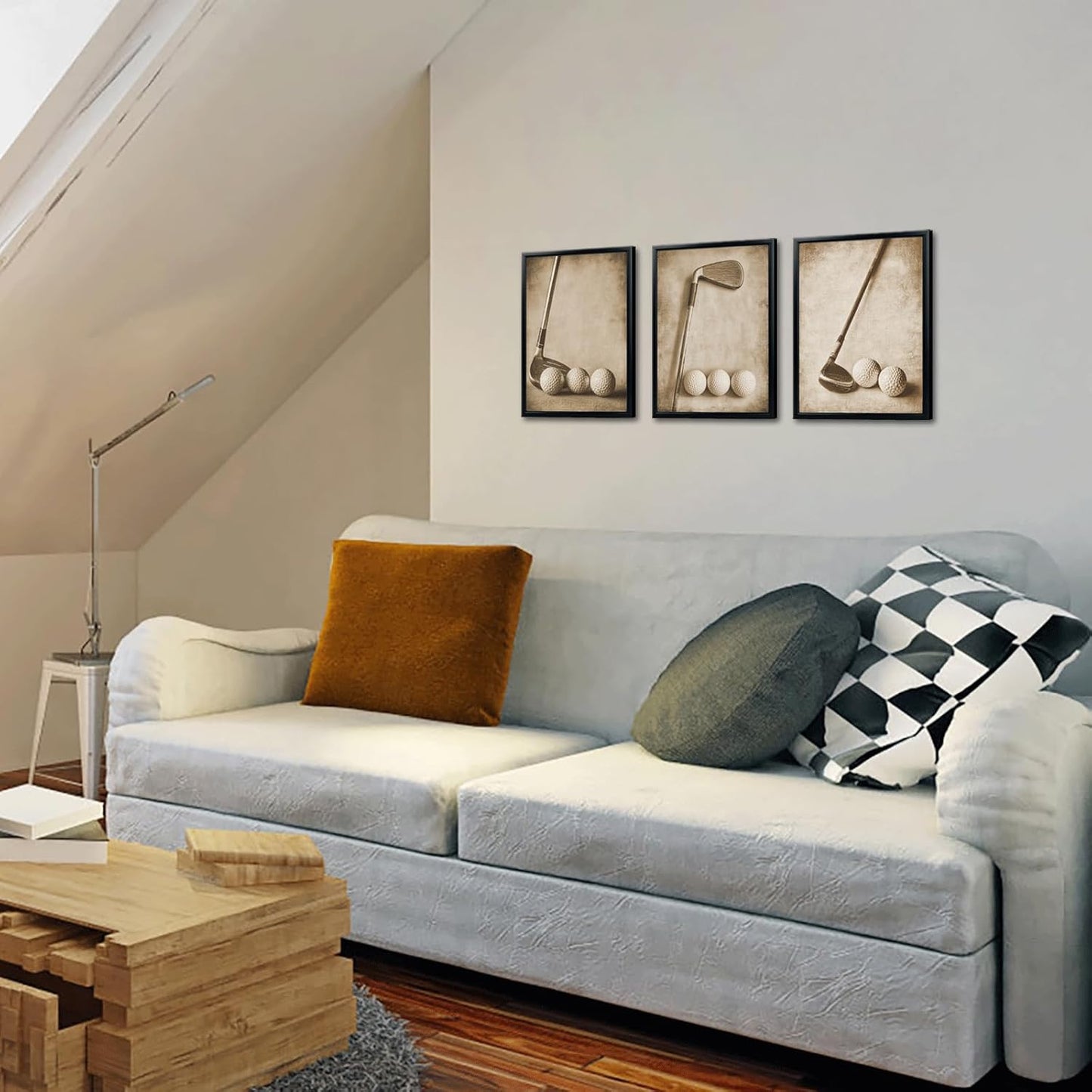 Kalormore 3 Pieces Framed Vintage Golf Picture for Wall Vintage Sports Canvas Wall Art Rustic Golf Balls Picture Art Prints