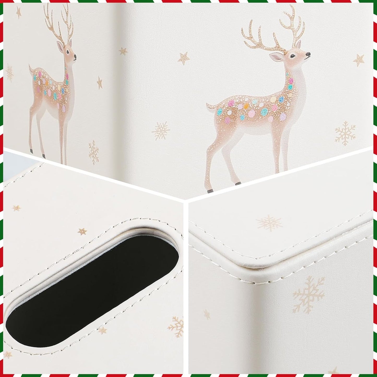 Christmas Tissue Box Cover Square, PU Leather Tissue Box Holder with Magnetic Closure for Bathroom Livingroom Bedroom, Christmas Decorations Cube Tissue Holder (Reindeer)