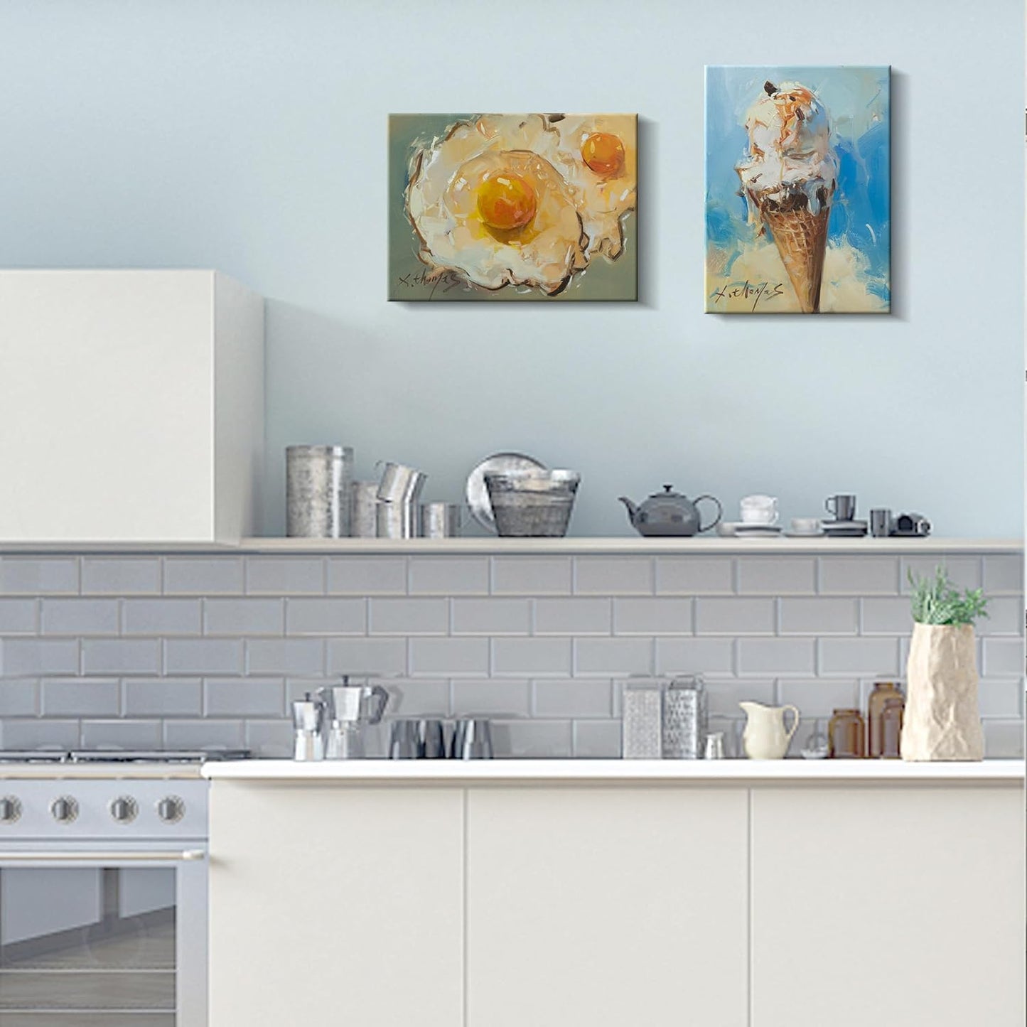 JZLDZS Ice Cream Sweet Treat Wall Art - 12x16 Inch Gallery Wrapped Canvas Painting for Kitchen, Dining & Dessert Lover Decor Ready to Hang