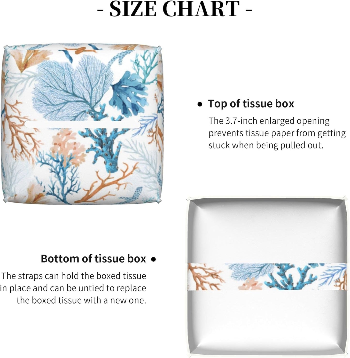 Tissue Box Holder Watercolor Blue Corals Tissue Box Cover Square Leather Tissue Holder Organizer Portable Decorative Facial Paper Case for Home Office Bathroom Vanity Countertop