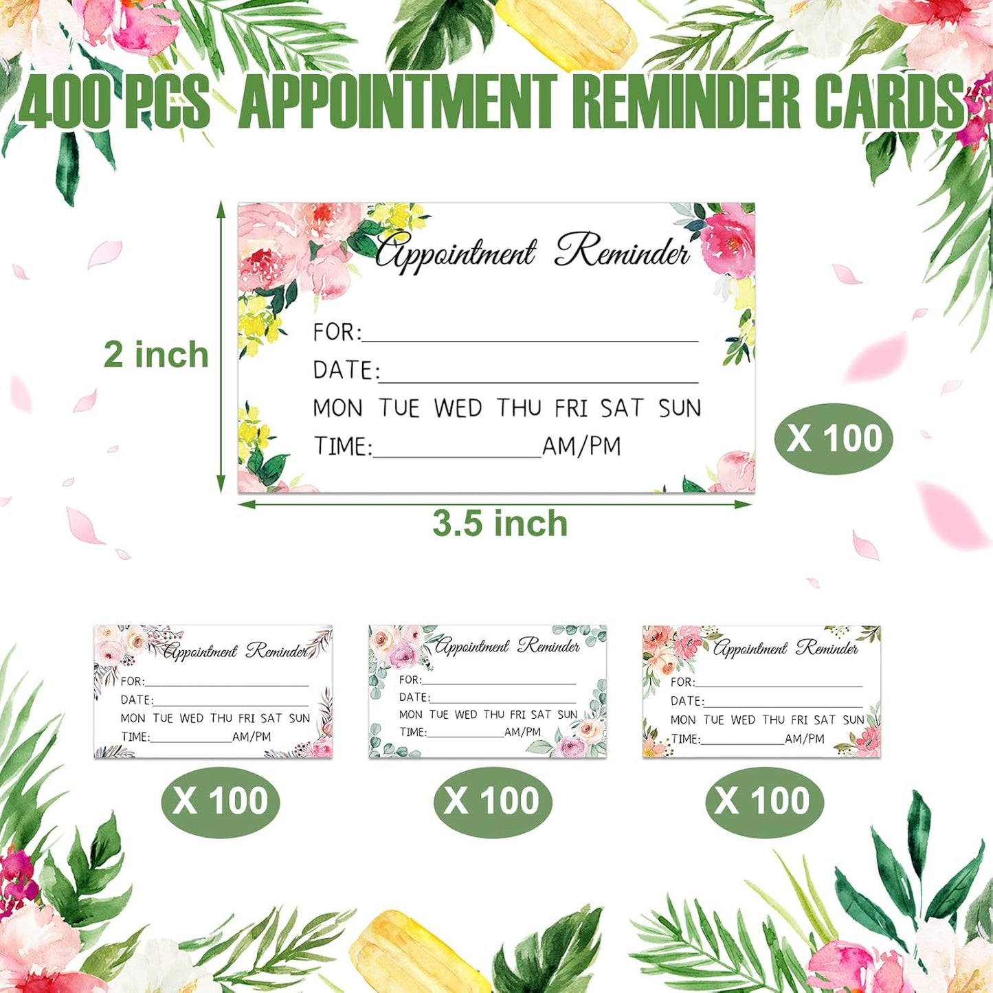 Ctosree 400 Pcs Appointment Reminder Cards 1.97 x 3.54 Inches Client Appointment Reminder Cards Bulk for Business Hair Salon Dental Office Nail Spa Massage Dog Grooming Restaurant Supplies, 4 Styles