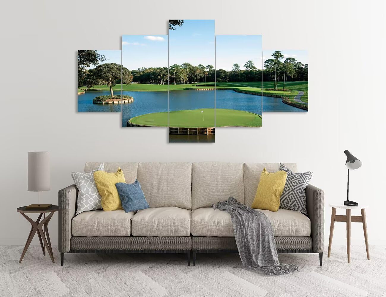 USA Florida Golf Course Wall Art for Living Room Bedroom Bathroom Home Decorations USA TPC Sawgrass Golf Course Pictures Posters Canvas Prints Modern Artwork Framed Ready to Hang(60''W x 32''H)