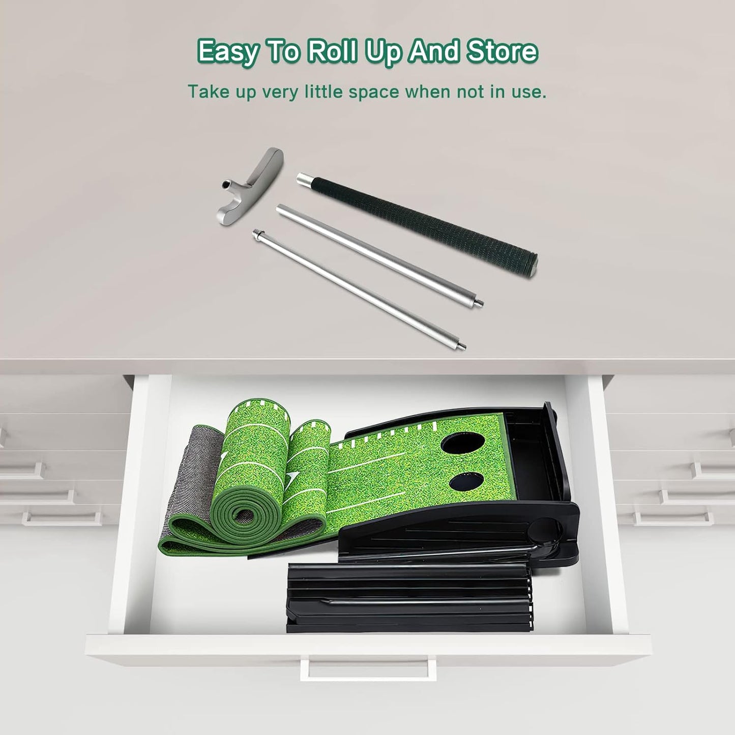 Golf Putting Green Indoor Putting Green Set with Putter & 6 Balls, Putting Practice Mat with Auto Ball Return System Suitable for Office, Backyard, Patio, Golf Gift for Men