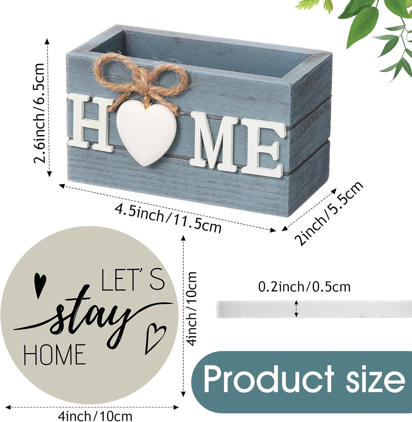 Queekay Housewarming Gifts for Home Decoration Wooden Heart Coasters for Drinks 6 Set Farmhouse Coasters with Holder Funny for Family Coffee Table Protection, 4''(Gray Blue)