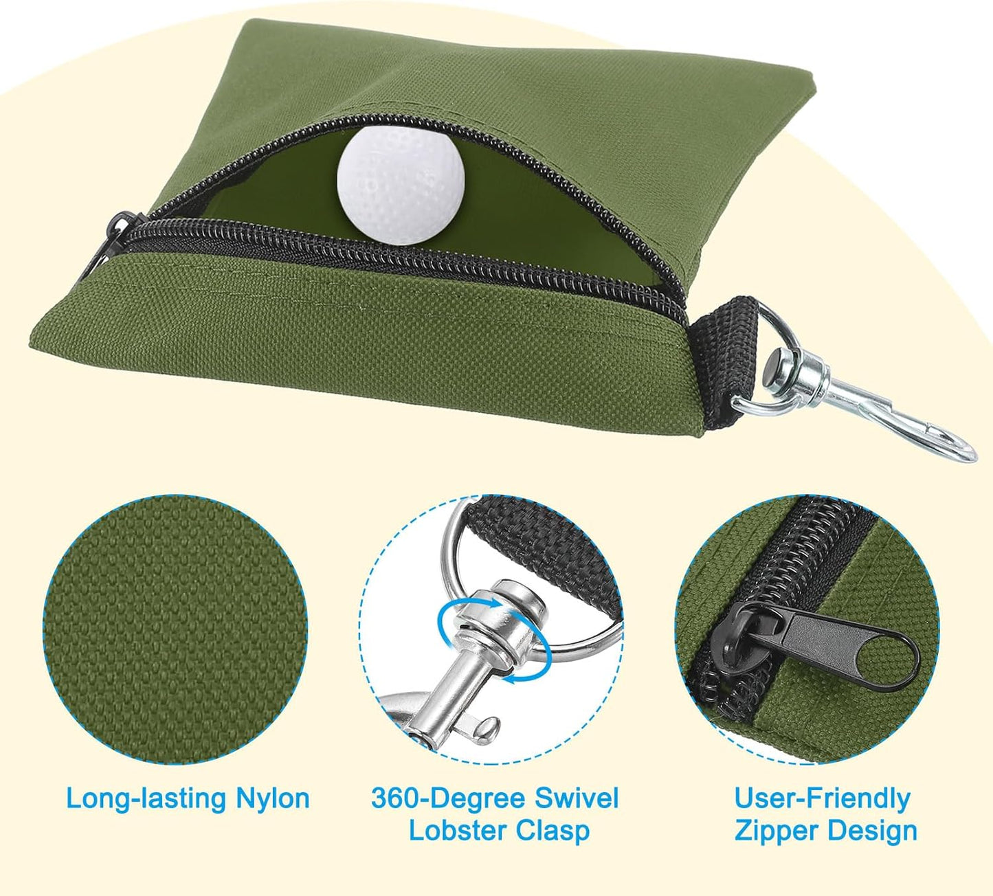 PATIKIL Golf Tee Pouch, Zipper Golf Ball Bag with Metal Lobster Claw Clip for Men Women Valuables Holder