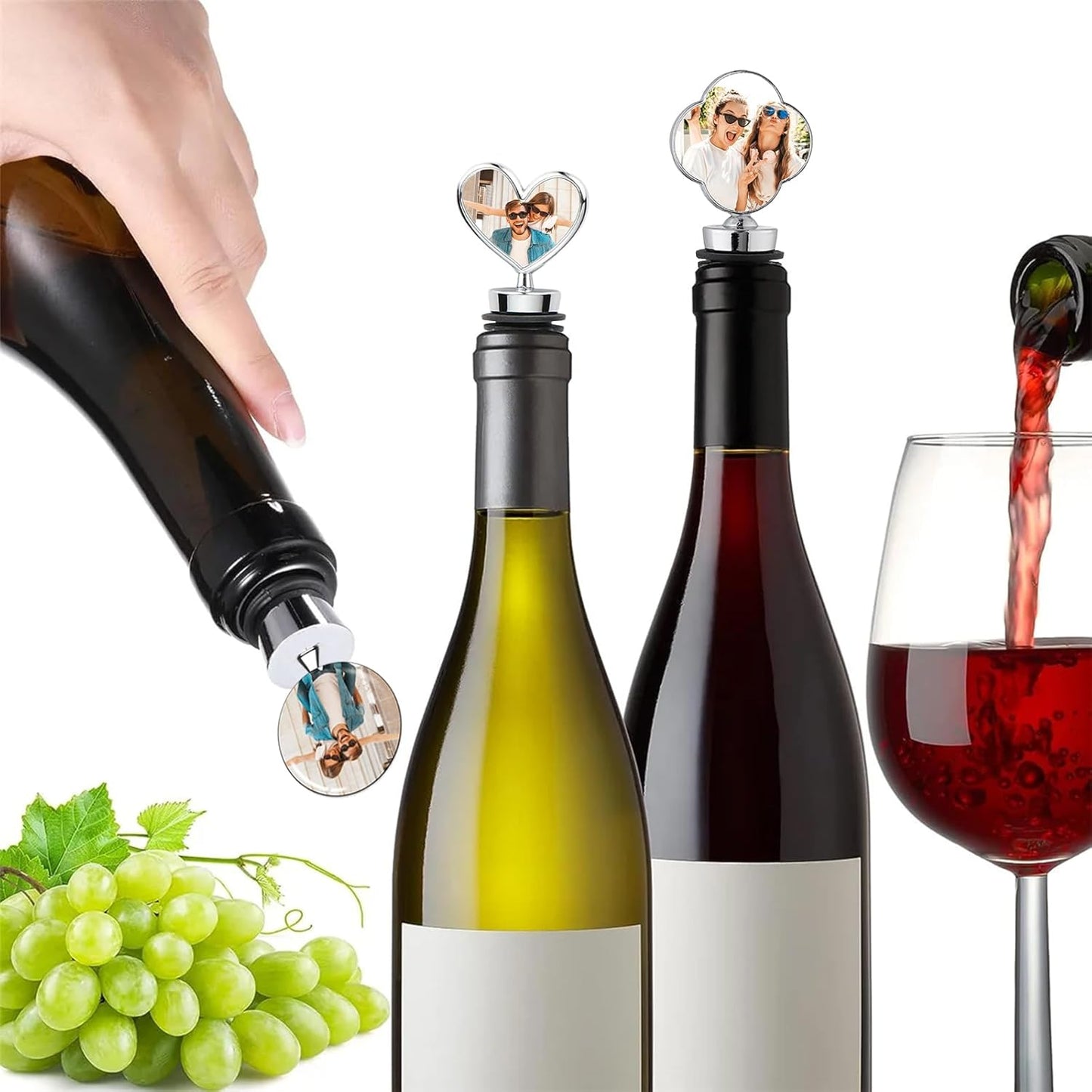 Personalized Wine Stopper Custom Wine Bottle Stopper with Your Photo Metal Wine Food Grade Silicone Stopper for Family, Wedding, Holiday Party