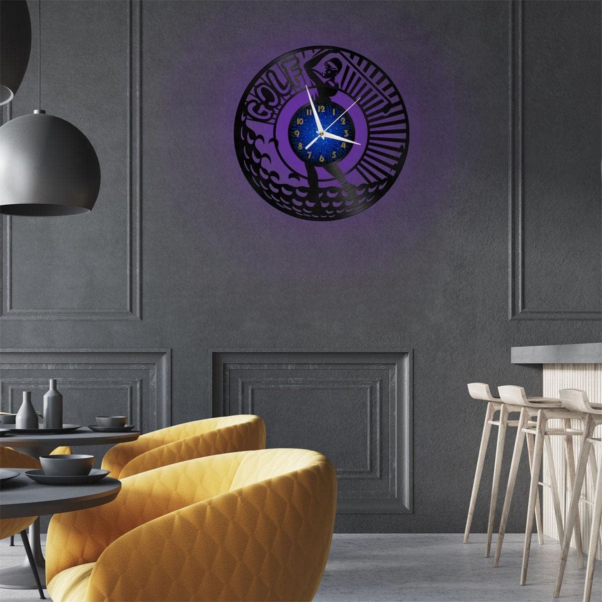 Golf Club 3 12 Inch Vinyl Record Wall Clock - Silent, Creative, and Unique Clock for Living Room, Entryway, or Bedroom Decor Idea(12 inchs B with LED)