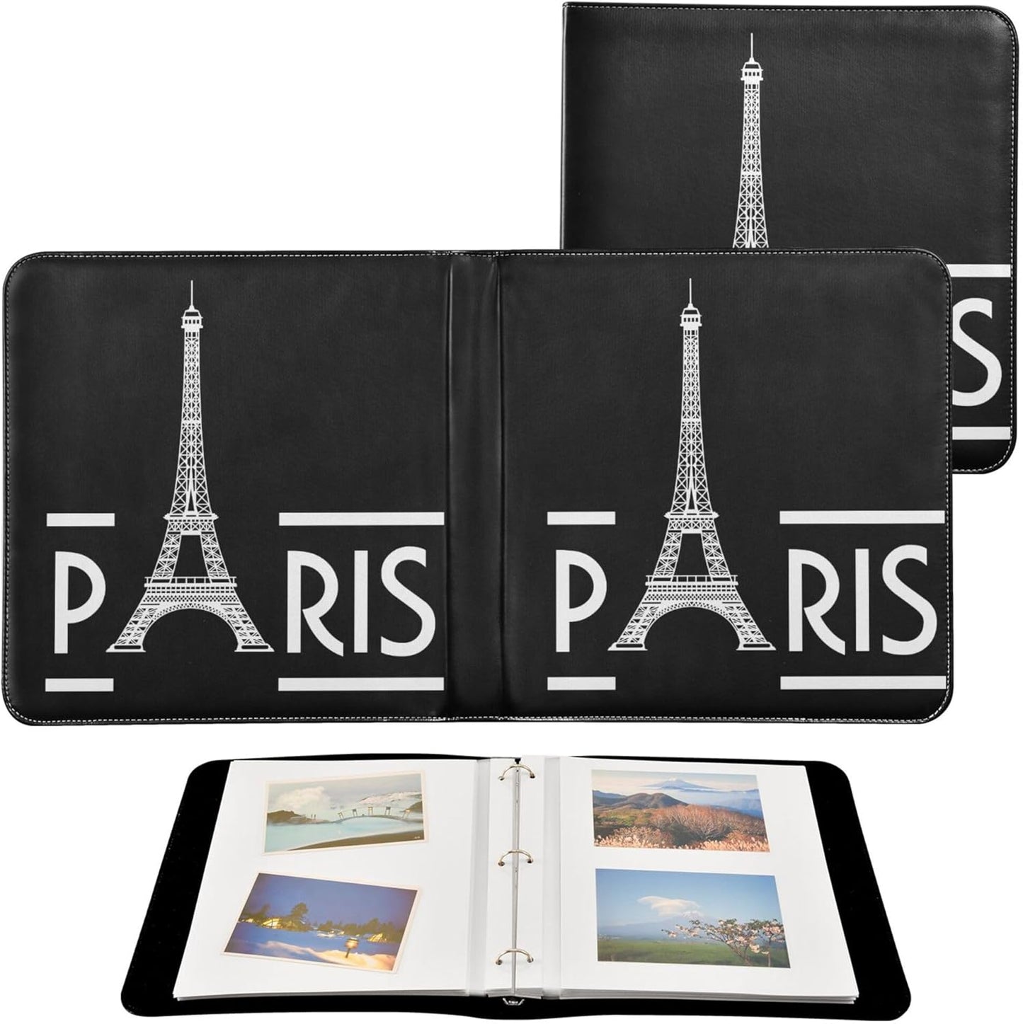 Fisyme Eiffel Tower Paris Photo Album Self Adhesive DIY Scrapbook Album for 2x3 4x6 5x7 6x8 Pictures 20 Pages Memory Book for Family Wedding