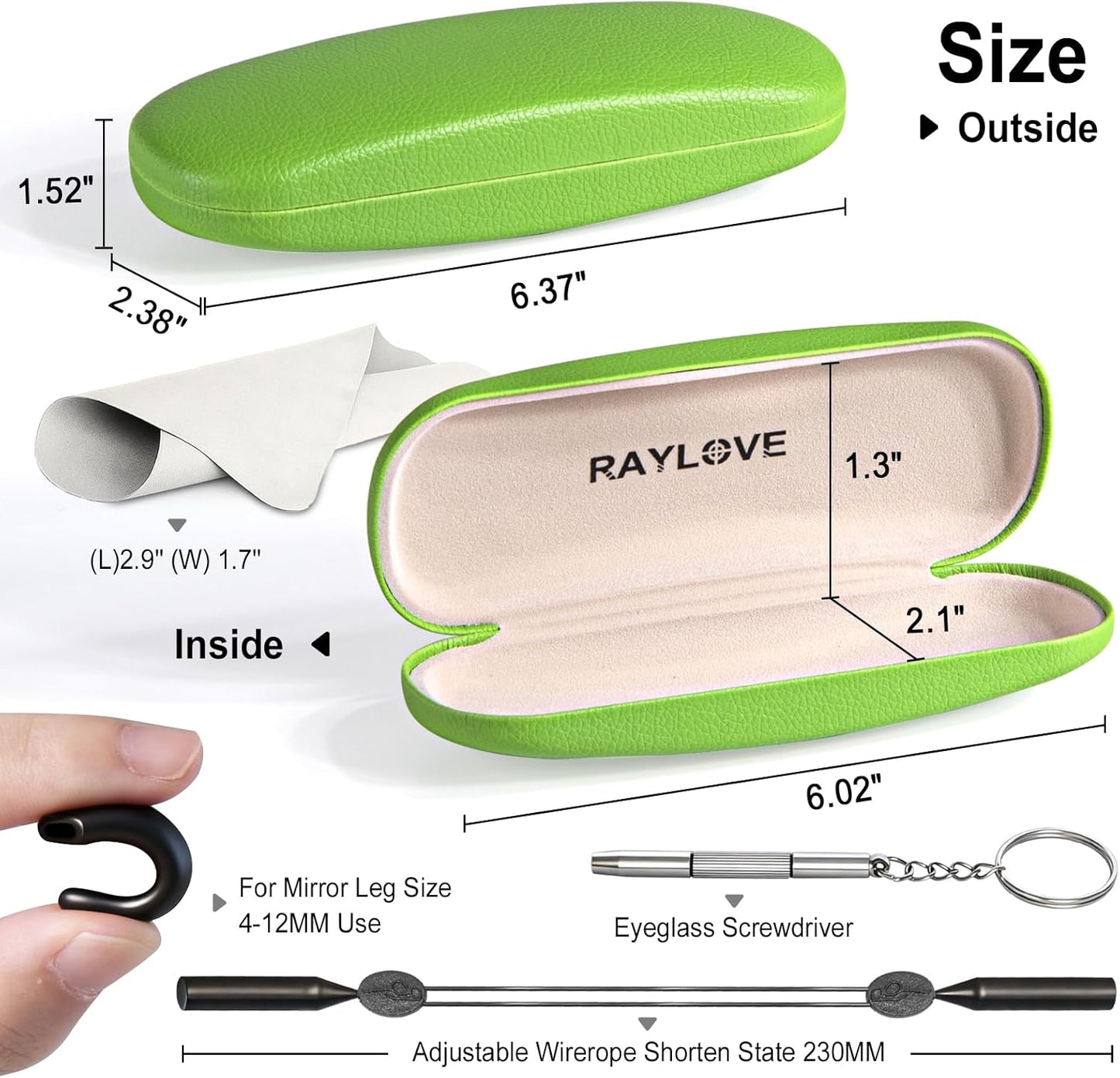 RayLove Glasses Case, Unisex Hard Shell Eyeglass Case, PU Leather Protective Hard Eye Glasses Cases with Eyewear Accessories