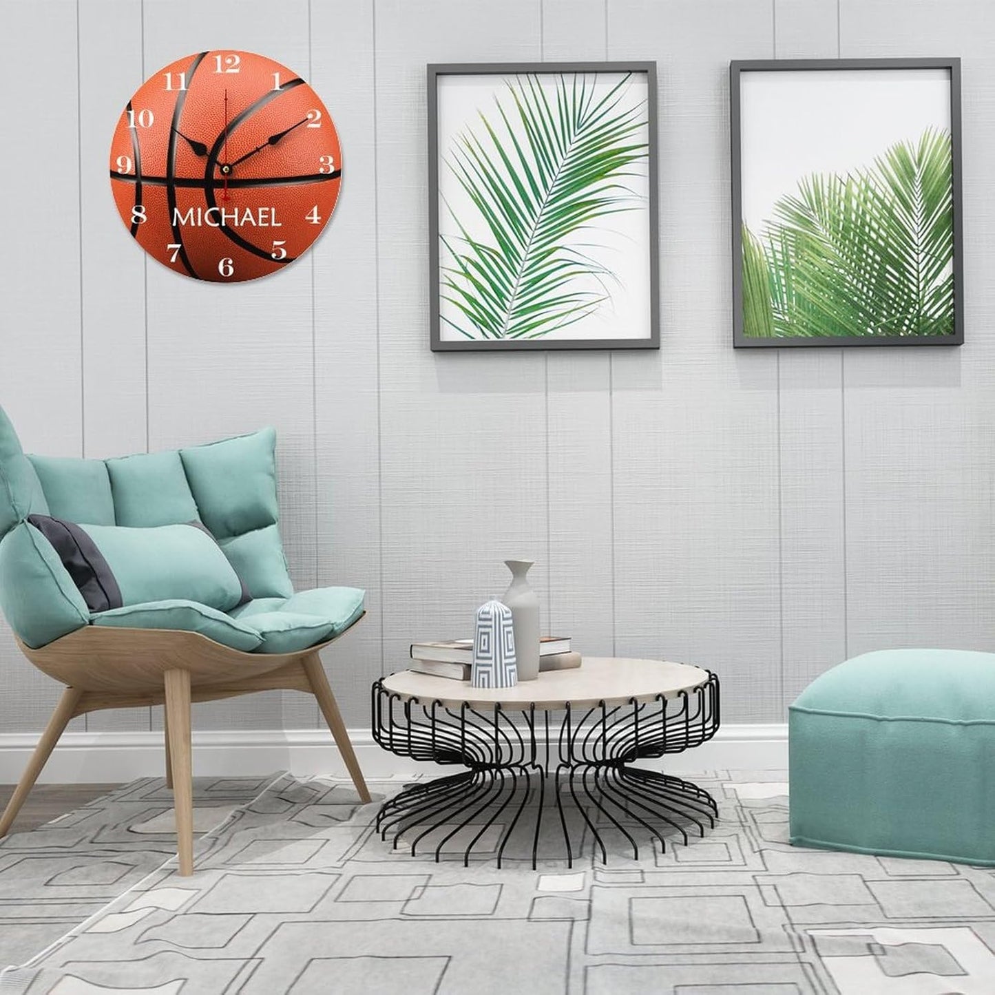 Personalized Basketball with Name Wood Wall Clocks Rustic Battery Operated 10 inch Non Ticking Basketball Lover Wall Clock for Kids Rooms Boys Girls,Nursery Wall Clock,Custom Kids Clock with Name