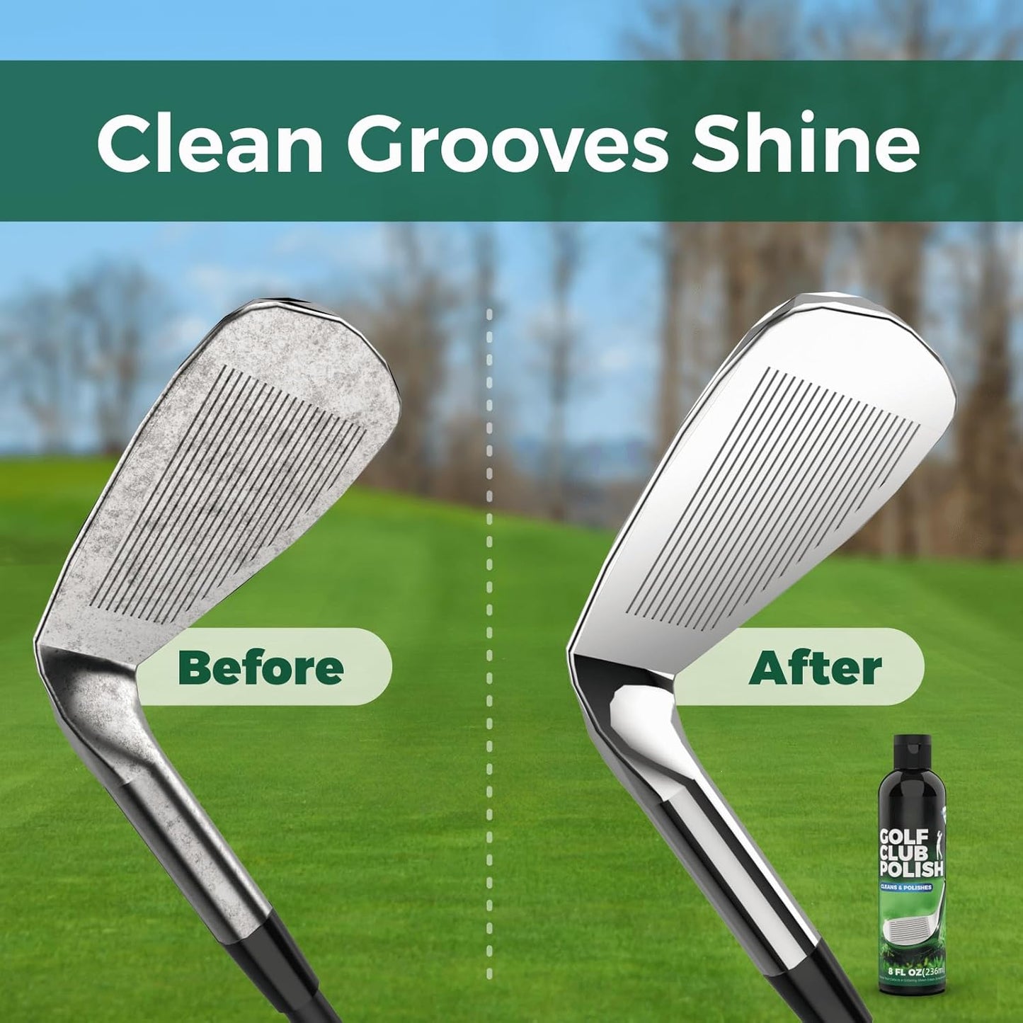 Qucship 8oz Golf Club Polish with Towel, 4-in-1 Golf Club Polishing kit - Easy to Use Golf Club Cleaner and Scratch Remover, Long Lasting Golf Club Polish for Metal, Zinc, Aluminum & Steel Clubs