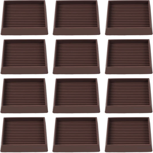 3x3 Square Rubber Furniture Caster Cups, Anti-Sliding Furniture Pads Bed Stopper Floor Protectors with Grip - Protect Any Flooring