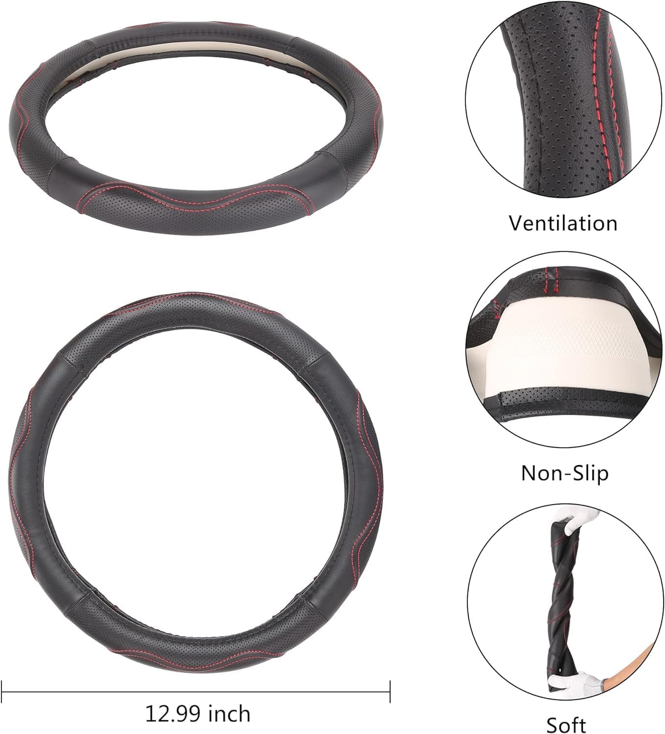 10L0L 13 Inch Golf Cart Steering Wheel Covers for EZGO TXT&RXV, Upgraded Microfiber Anti-Slip Steering Wheel Cover with Pu Leather