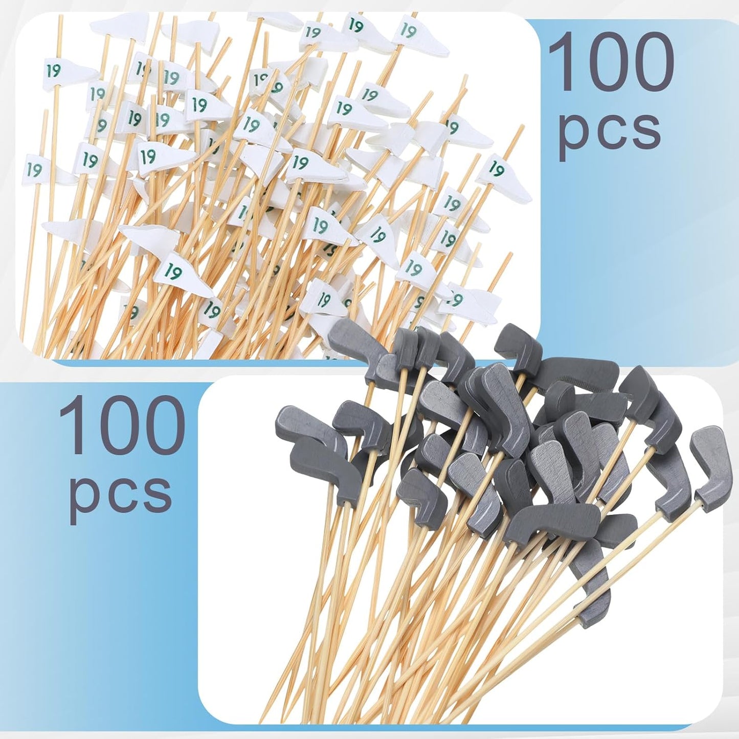 200 Pcs Golf Cocktail Picks 4.7" Golf Toothpicks for Appetizers Golf Club Drink Stirrers Golf Party Decor Birthday Cupcake Topper Sandwich Fruit Golf Skewer Bamboo Stick Holiday Supply(Number 19 Flag)